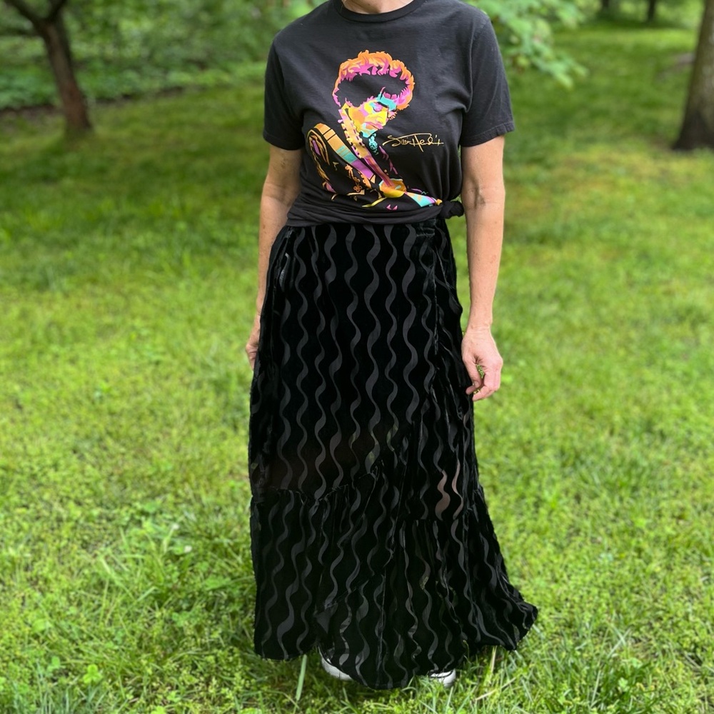 Handmade Sheer Tiered Black Velvet Burnout Skirt